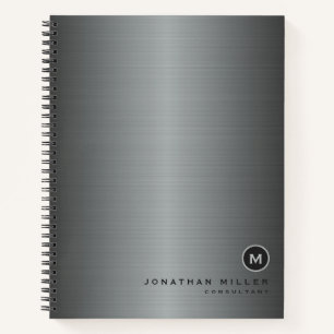 Carnet Métal brossé argent simple Monogramme