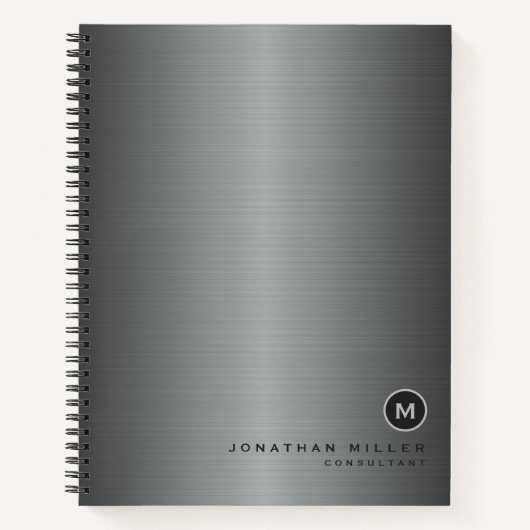 Carnet Métal brossé argent simple Monogramme (Devant)