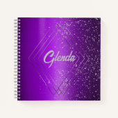 Carnet Métal brossé violet moderne avec Monogramme argent (Devant)