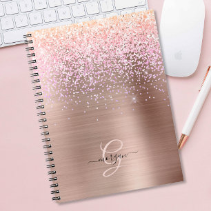 Carnet Métal Rose Gold, Paillettes, Nom en Écriture et Mo