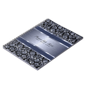 Carnet Métallurgique Bleu Vintage Damas floraux