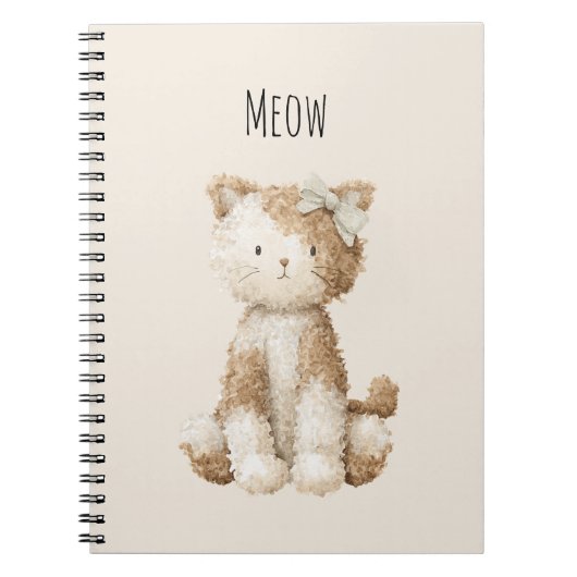 Carnet Miau Crème Brun Chat Ruban (Devant)