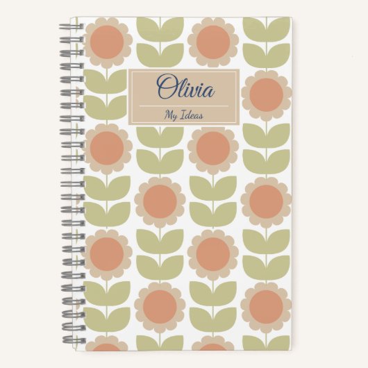 Carnet  Mid-Century Pastel Pink Retro Floral Pattern (Recto)