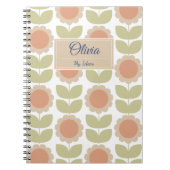 Carnet Mid-Century Pastel Pink Retro Floral Pattern (Devant)