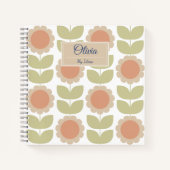 Carnet Mid-Century Pastel Pink Retro Floral Pattern (Devant)