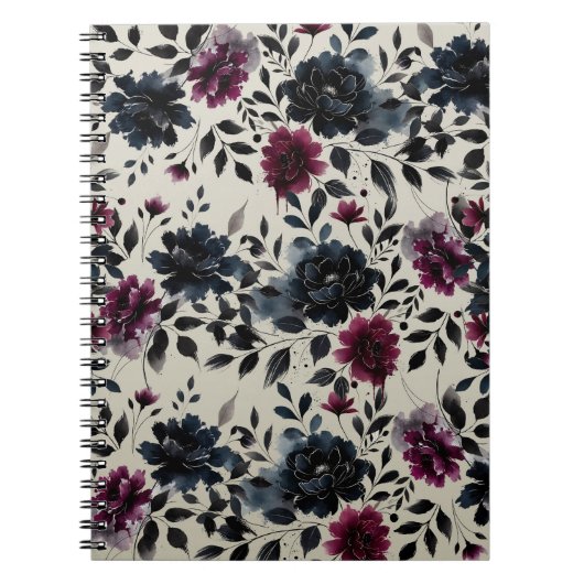 Carnet Midnight Blue Bourgogne Inky Floral Almond Mariage (Devant)