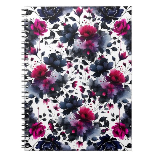 Carnet Midnight Blue Bourgogne Inky Floral Almond Mariage (Devant)