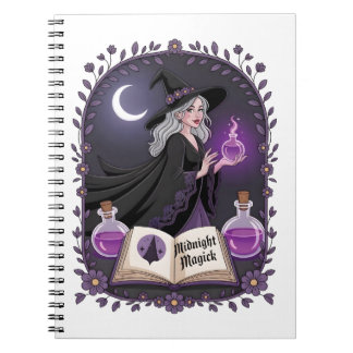 Carnet Midnight Magick Illustration of a Young Witch