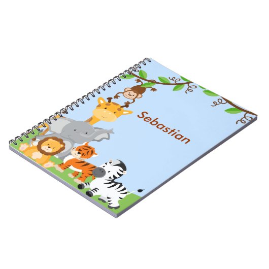 Carnet mignon bleu d'animal de bébé de jungle (Côté gauche)