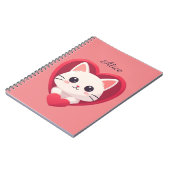 Carnet Mignon Chat Blanc avec Design de Kawaii Kitty Love (Côté gauche)