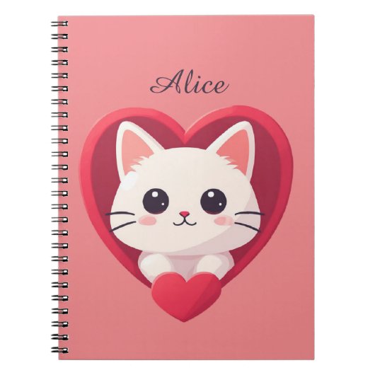 Carnet Mignon Chat Blanc avec Design de Kawaii Kitty Love (Devant)
