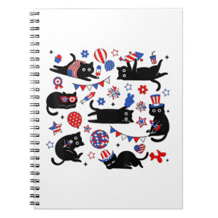 Carnet Mignon Chat Noir Drapeau USA Feu d'Artifice Patrio
