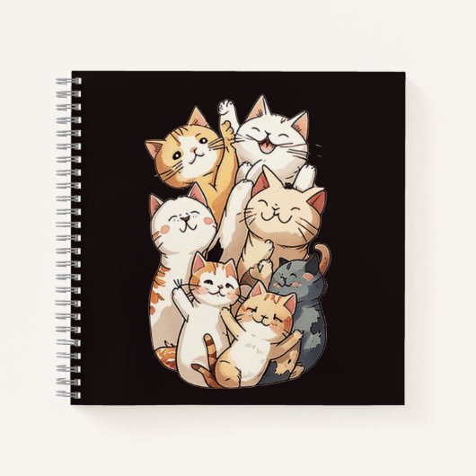 Carnet mignon dessin animé photo du groupe de chats (Devant)