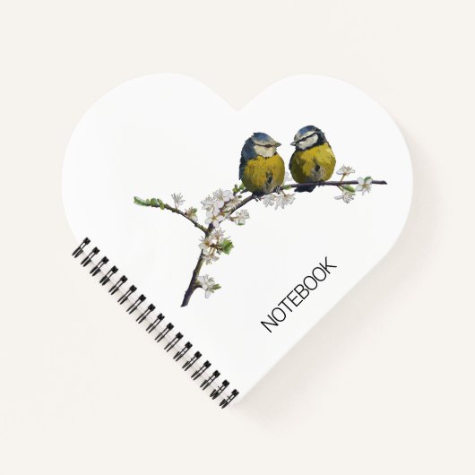 Carnet mignon inséparables cerisier fleur coeur blanc (Devant)