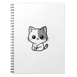 Carnet Mignon Kawaii Chat Gris Blanc