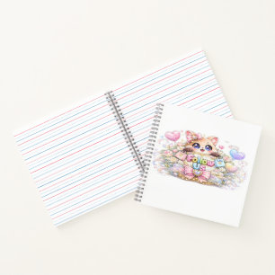 Carnet Mignon Kawaii Suivez-Nous Chat Pastel Rose Médias 