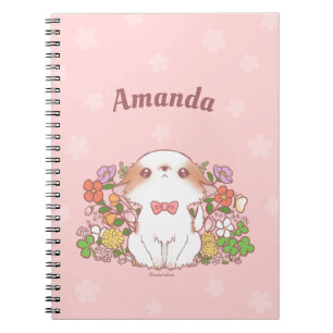 Carnet Mignon Mochi Pomchi Kawaii avec Fleurs Nom Personn