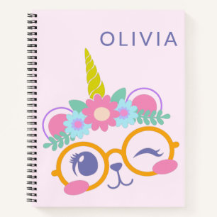 Carnet Mignon Ourson Licorne Kawaii Visage Rose Personnal