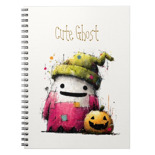 Carnet Mignon patchwork fantôme à l'aquarelle Halloween (Devant)