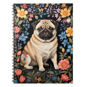 Carnet Mignon Pug Élégant Floral Coloré