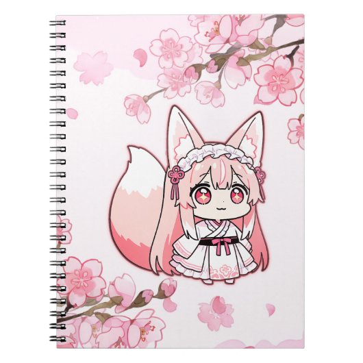 Carnet Mignon Renarde Chibi Rose Pastel  (Devant)