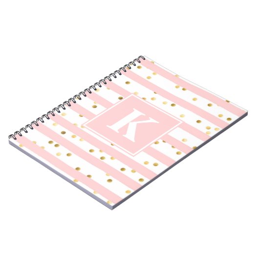 Carnet Mignonette rose rayures Or points Motif n'importe  (Côté gauche)
