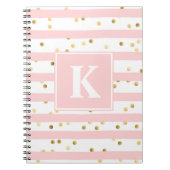 Carnet Mignonette rose rayures Or points Motif n'importe  (Devant)