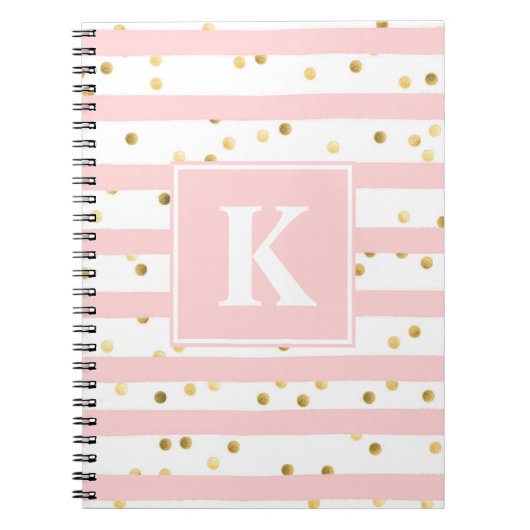 Carnet Mignonette rose rayures Or points Motif n'importe  (Devant)