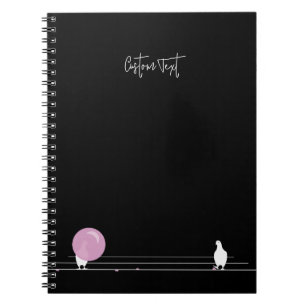 Carnet Mignonne Bubblegum Birds sur un fil noir