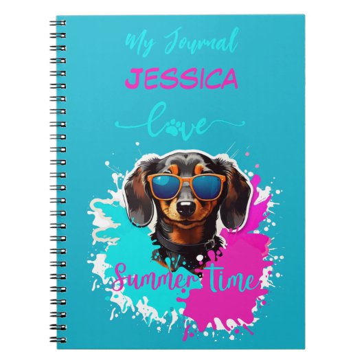 Carnet Mignonne Chien Aimer Temps Été Rose Bleu (Devant)