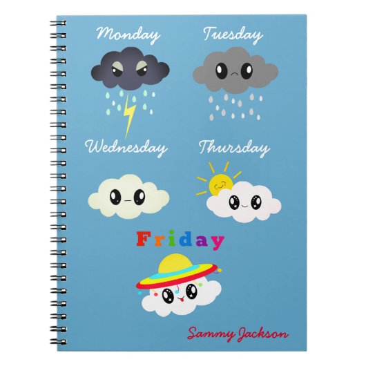 Carnet Mignonne couleur Kawaii nuages Weekend TGIF Vendre (Devant)