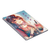Carnet Mignonne fille Anime tenant un Boba Tea (Côté Droit)