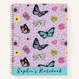 Carnet Mignonne fille rose Aquarelle Papillons Motif