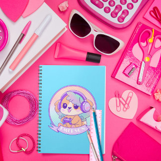 Carnet Mignonne gamer fille Kawaii chien avec ailes en Bé