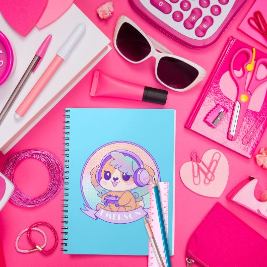 Carnet Mignonne gamer fille Kawaii chien avec ailes en Bé