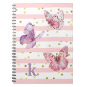 Carnet Mignonne Girl's Pink Stripes Dots et Papillons (Devant)