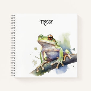 Carnet mignonne grenouille d'arbre assise sur une branche