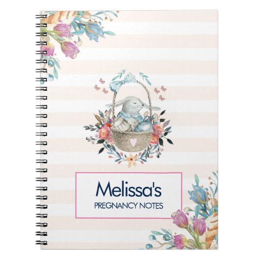 Carnet Mignonne lapin dans un panier avec des oeufs et de (Devant)