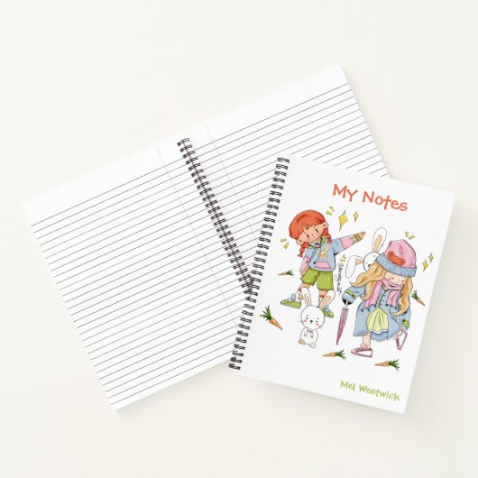 Carnet Mignonne lapin et filles Mes notes ÉDITABLE (Intérieur)