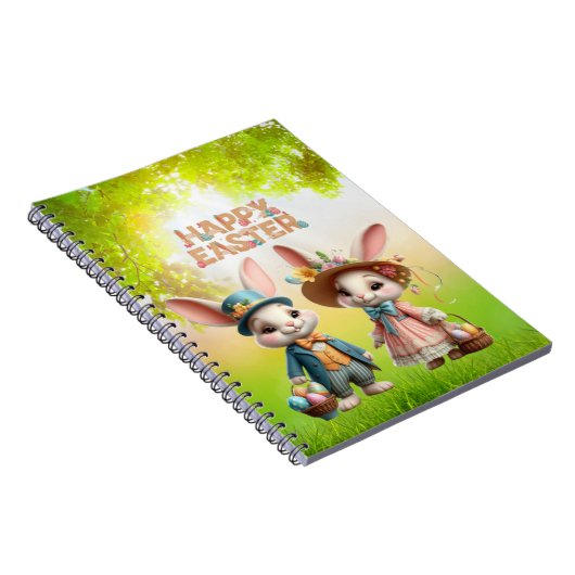 Carnet Mignonne, Whimsical Joyeuse Pâques avec 2 lapins (Côté Droit)