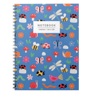 Carnet Mignons insectes et motif de la nature en bleu
