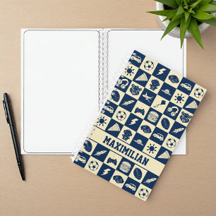 Carnet Mignons motifs d'icônes à carreaux bleus modernes 