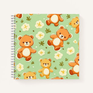 Carnet Mignons ours en peluche et motif de feuilles verte