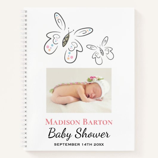 Carnet Mignons papillons et points Baby shower fille (Devant)