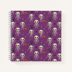Carnet Mignons squelettes motif Halloween violet