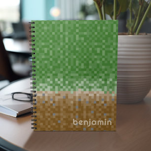 Carnet Mineur Pixel vert et Brown avec nom personnalisé