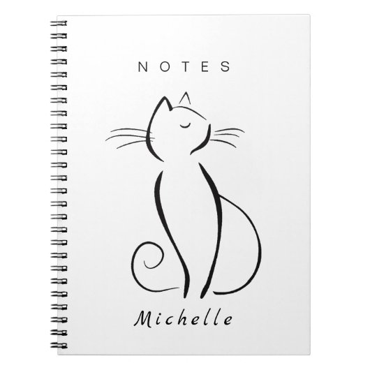 Carnet Mini chat noir sur blanc nom d'ajout (Devant)