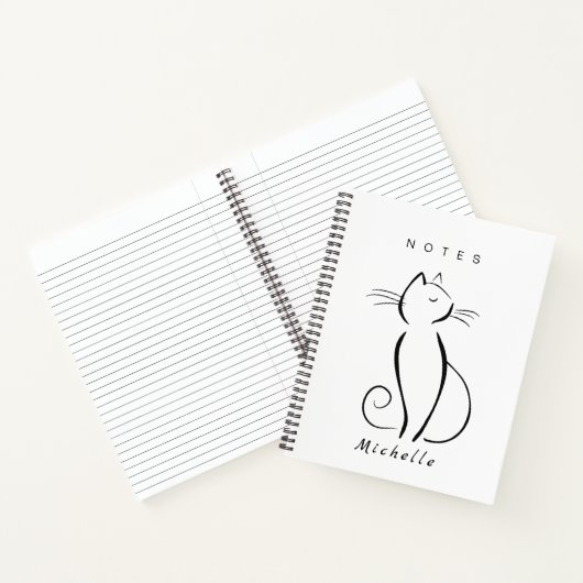 Carnet Mini chat noir sur blanc nom d'ajout (Intérieur)