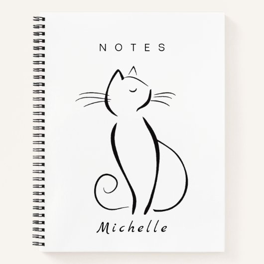 Carnet Mini chat noir sur blanc nom d'ajout (Devant)