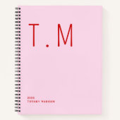 Carnet Minimal Monogram Pink and Red Custom Name Year (Devant)